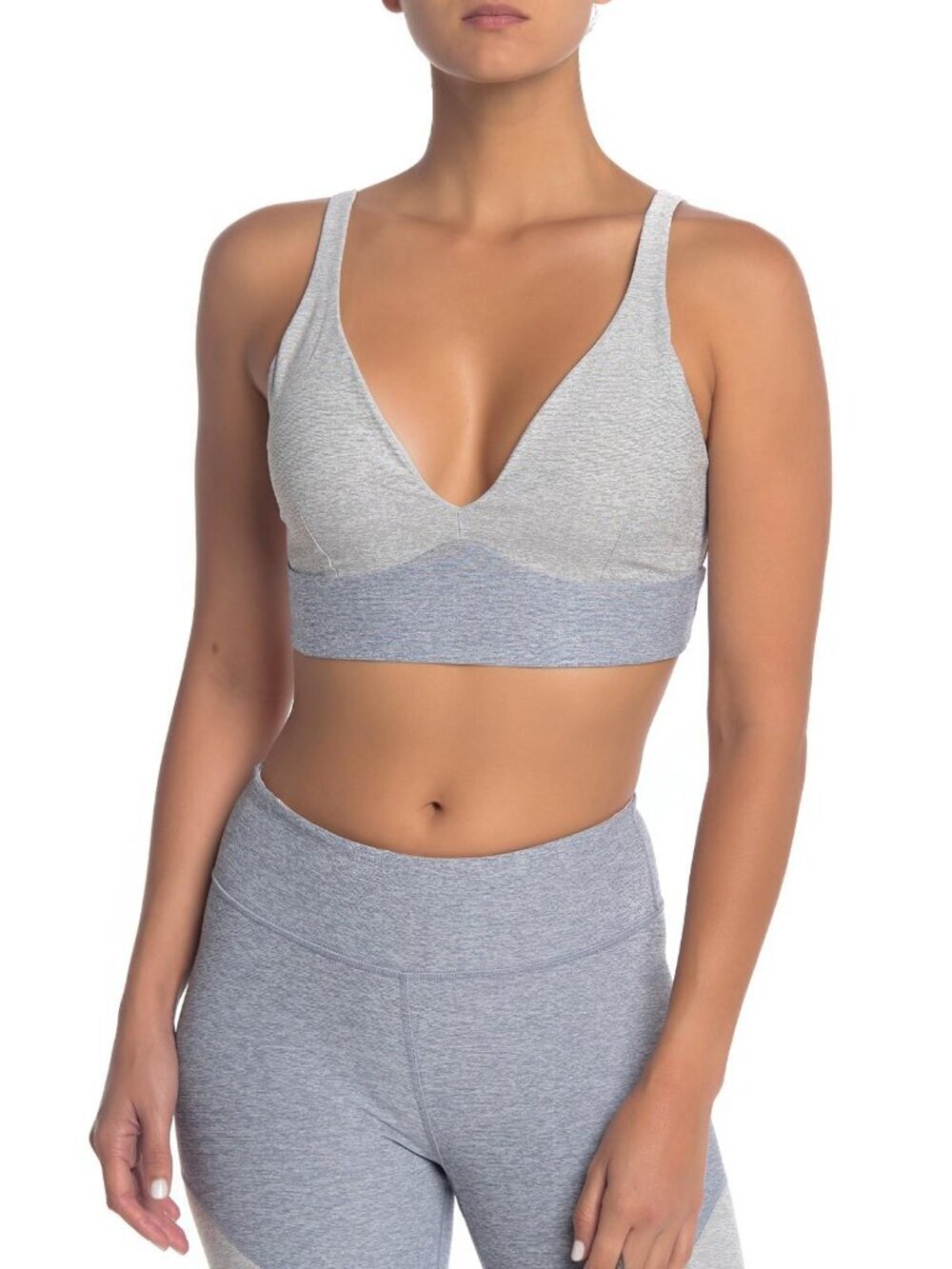OUTDOOR VOICES Heather Grey Plunge V-Neck Longline Sports Bra, Size XS